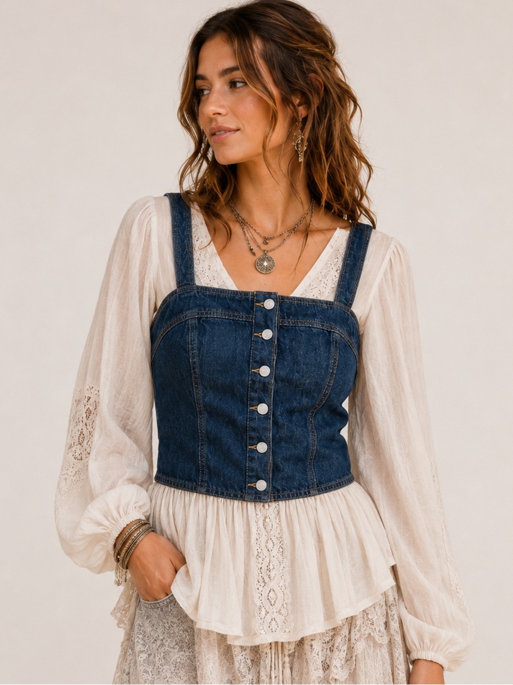 Levi's Denim Drea Corset Tank Dark Wash Medium Boho Festival Lagenlook Layering